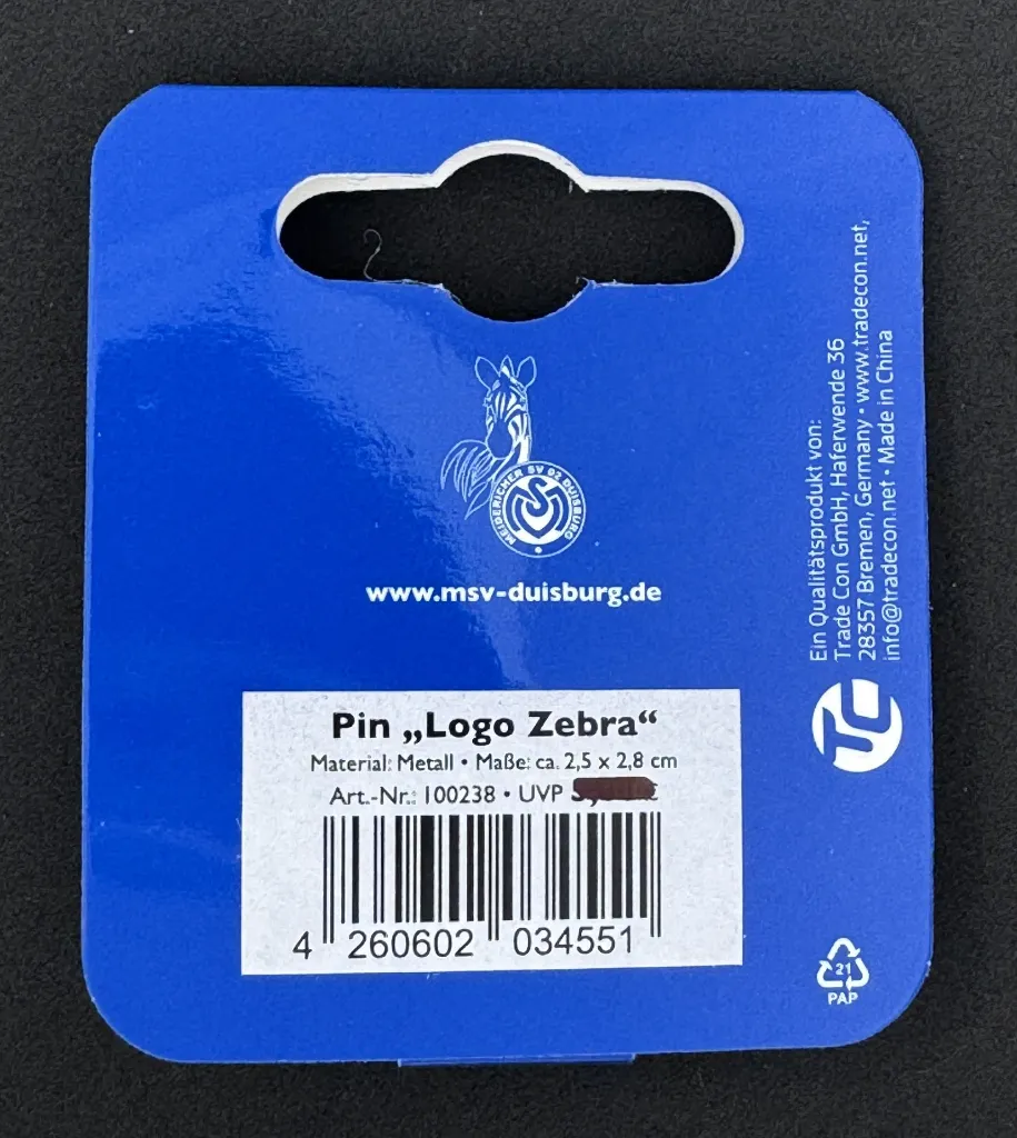 MSV Duisburg (Germany) Official Pin Logo Zebra 3.webp